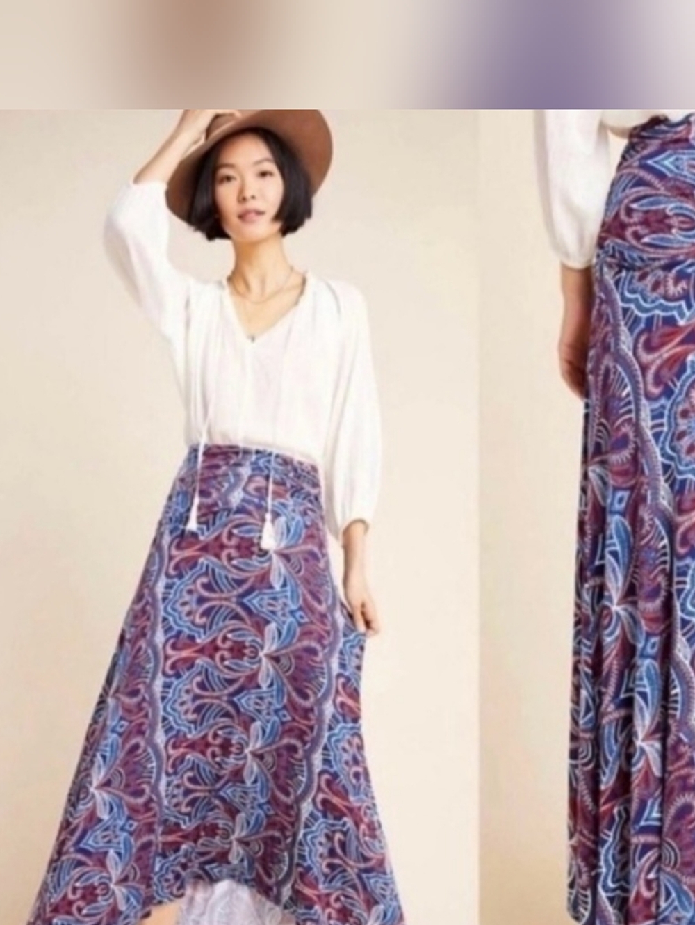Maeve By Anthropologie Melissa Navy High-Low Maxi Skirt